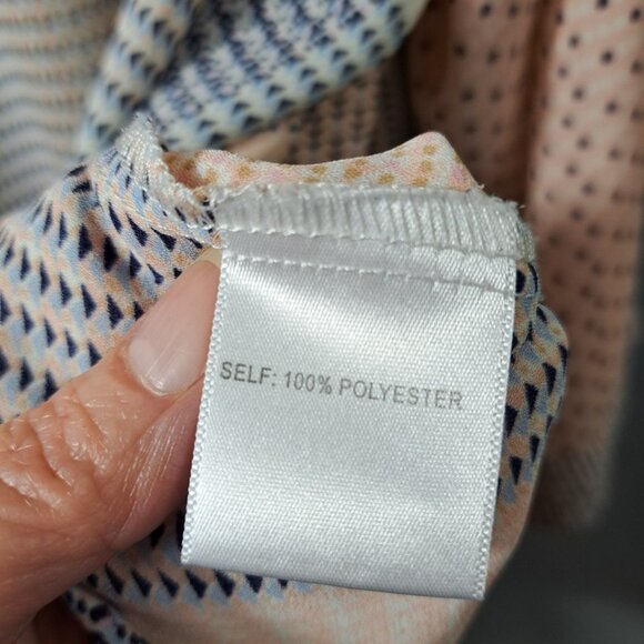 Rose+Olive Women 3X Plus Size Blouse Button 3/4 Sleeve Geometric Poly Peach Blue - Picture 15 of 16